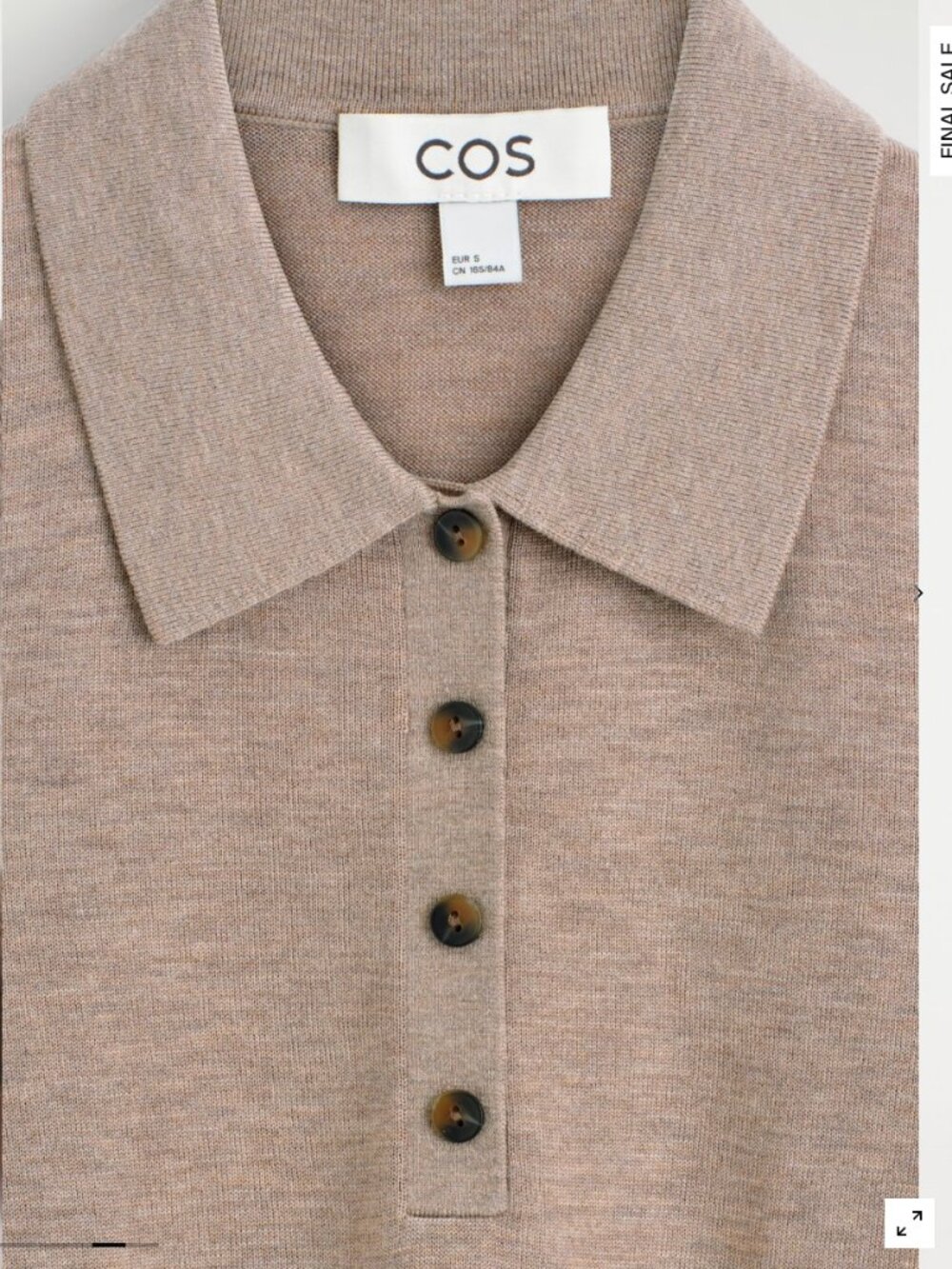 COS SHRUNKEN WOOL-BLEND POLO SHIRT BEIGE MÉLANGE M - Picture 7 of 7